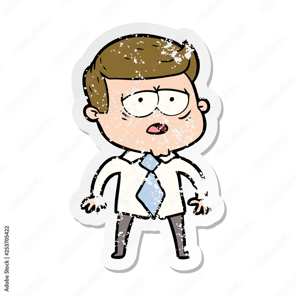 Fototapeta premium distressed sticker of a cartoon tired man