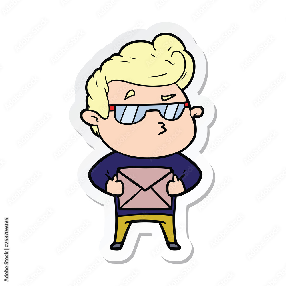 sticker of a cartoon cool guy sticker of a cartoon cool guy