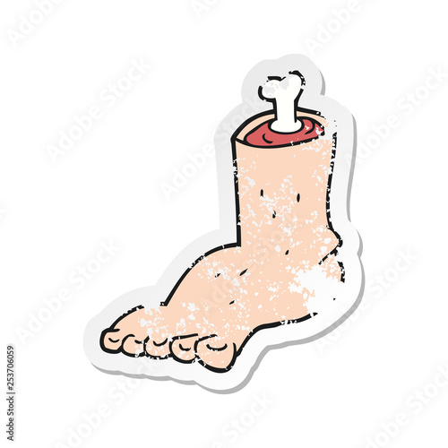 retro distressed sticker of a cartoon severed foot
