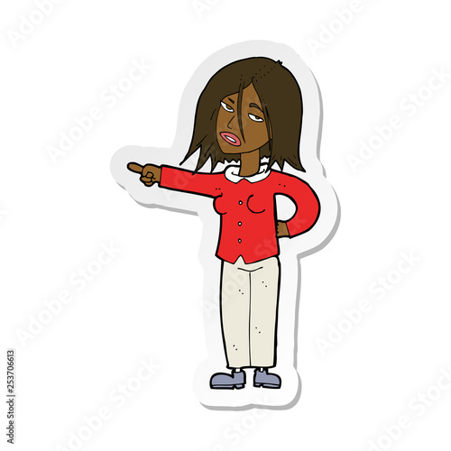 sticker of a cartoon woman pointing