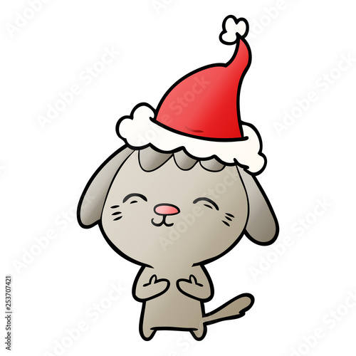 happy gradient cartoon of a dog wearing santa hat © lineartestpilot