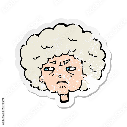 retro distressed sticker of a cartoon bitter old woman