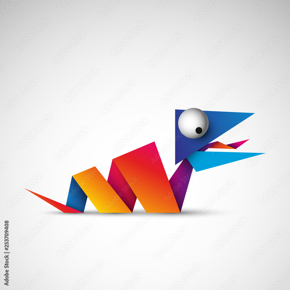 kolorowy wąż origami logo wektor - obrazy, fototapety, plakaty 
