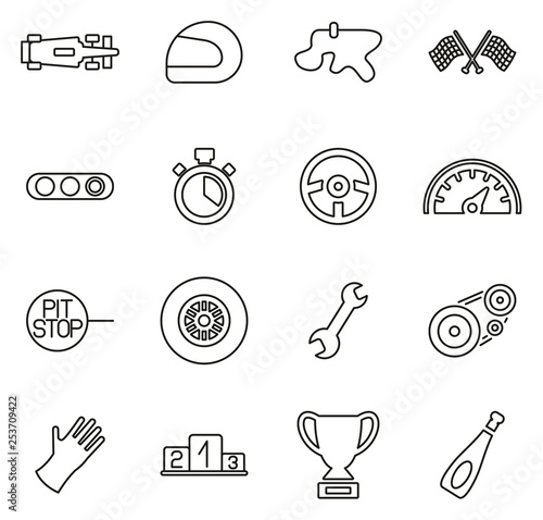 Formula 1 Racing Icons Thin Line Vector Illustration Set