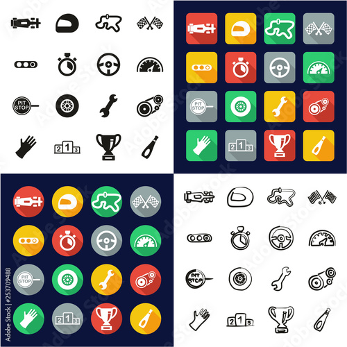 Formula 1 Racing Icons All in One Icons Black & White Color Flat Design Freehand Set