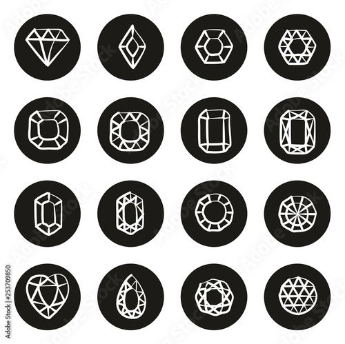 Diamonds or Diamond Shapes Icons Freehand White On Black Circle
