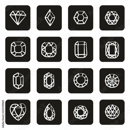 Diamonds or Diamond Shapes Icons Freehand White On Black