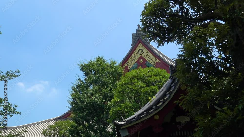 The view of shrine roof with cloudy sky The view of shrine roof with cloudy sky
