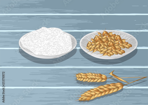 Wheat and flour in plate