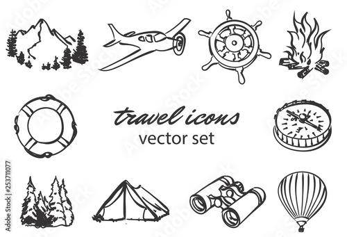 vector doodle travel icons set