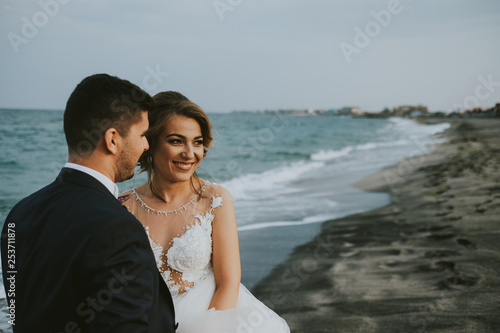 Bride and groom on the beach © Wedding Nature Stock