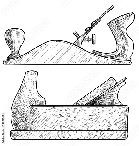 Block plane, wood planer illustration, drawing, engraving, ink, line art, vector
