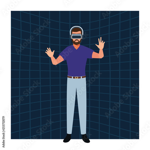 Man using virtual reality glasses