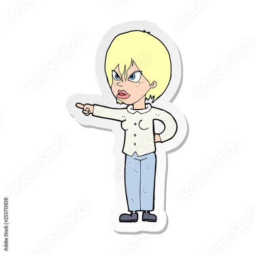 sticker of a cartoon woman accusing