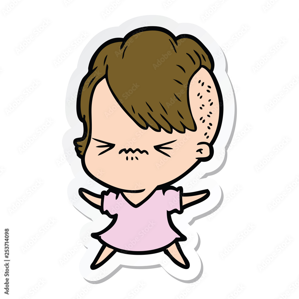 sticker of a cartoon annoyed hipster girl sticker of a cartoon annoyed hipster girl