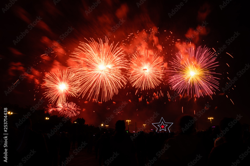 Obraz premium Colorful fireworks on the black sky background