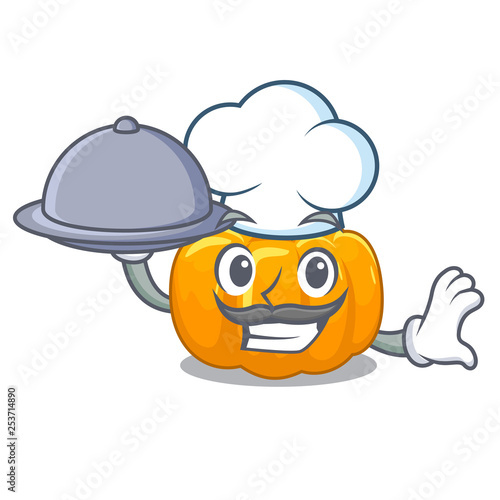 Chef with food yellow pump in the character basket