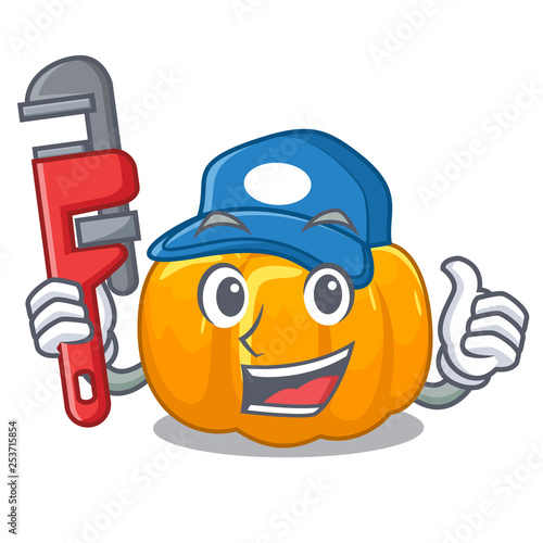 Plumber yellow pumpkin isolated in the cartoon