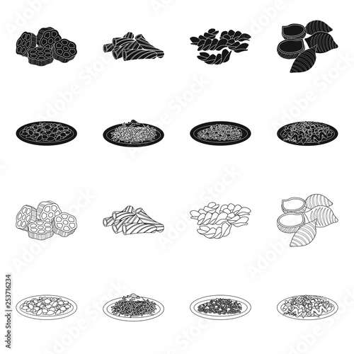 Vector illustration of pasta and carbohydrate icon. Set of pasta and macaroni stock symbol for web.