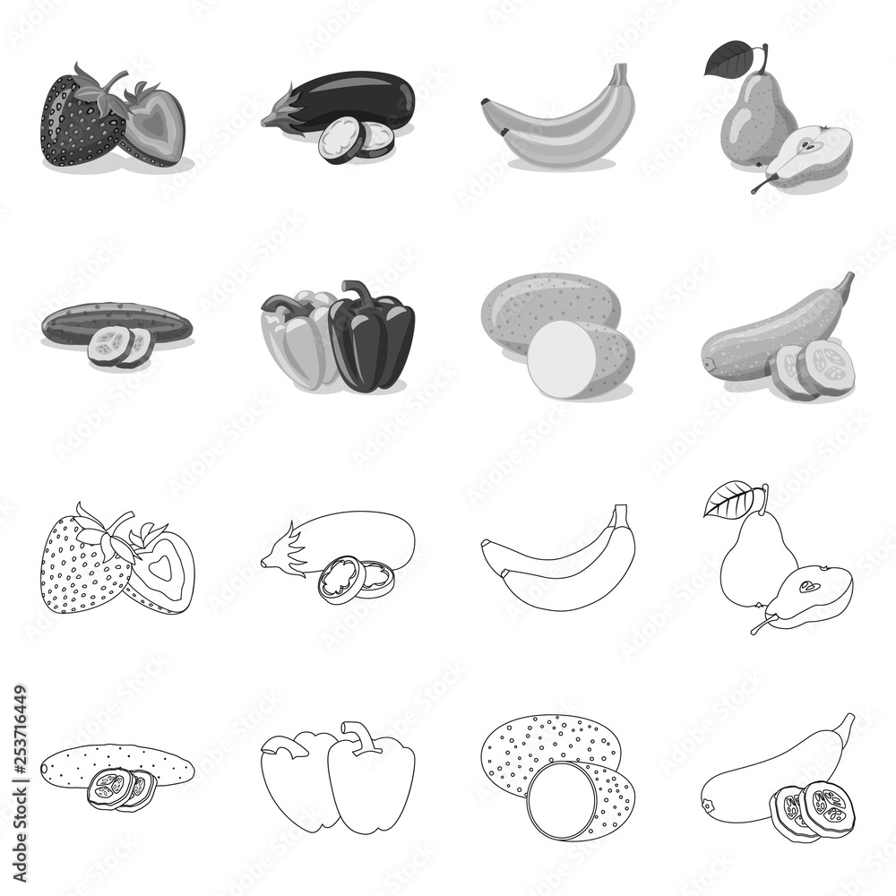 Isolated object of vegetable and fruit logo. Collection of vegetable and vegetarian stock vector illustration. Isolated object of vegetable and fruit logo. Collection of vegetable and vegetarian stock vector illustration.