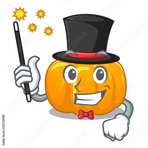 Magician yellow pumpkin isolated in the cartoon