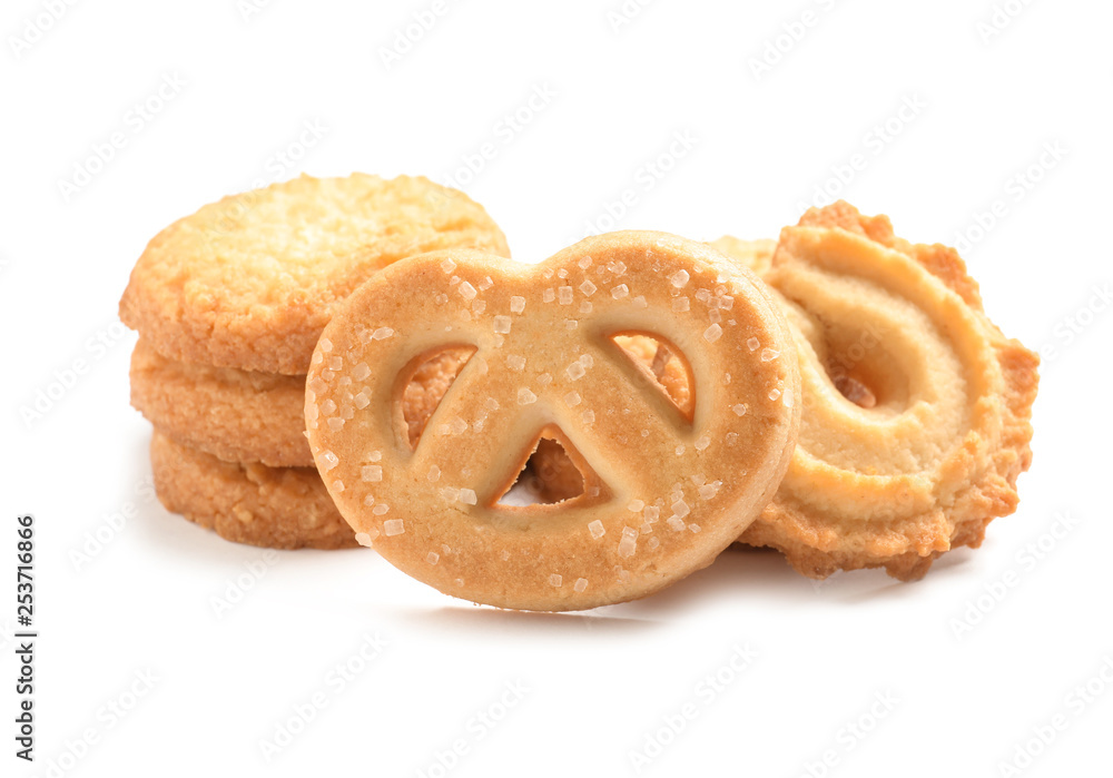 Tasty Danish butter cookies isolated on white Tasty Danish butter cookies isolated on white