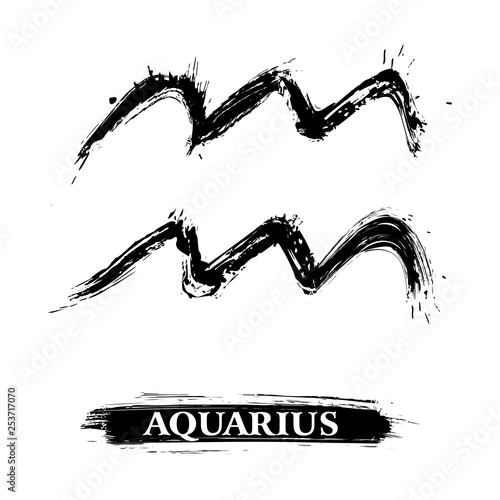 Zodiac sign Aquarius created in grunge style
