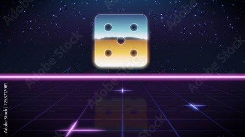 synthwave retro design icon of dice