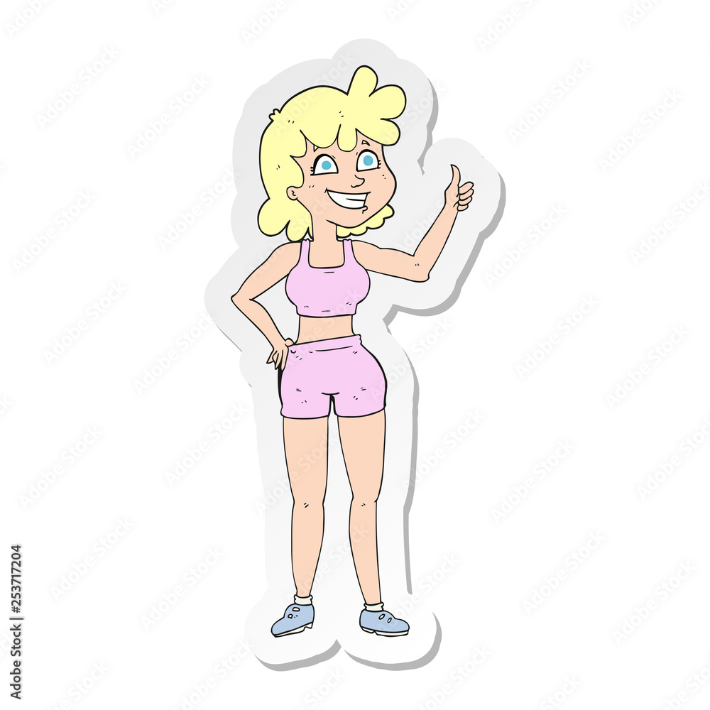 sticker of a happy gym woman giving thumbs up symbol sticker of a happy gym woman giving thumbs up symbol