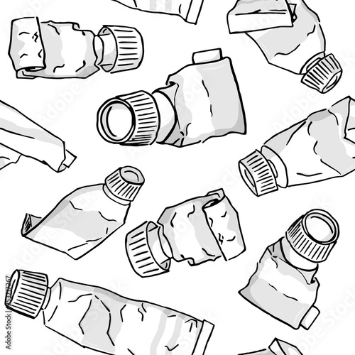 seamless hand drawn paint tube pattern