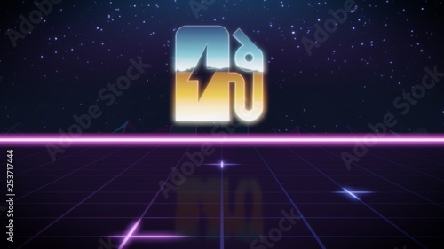 synthwave retro design icon of electric station