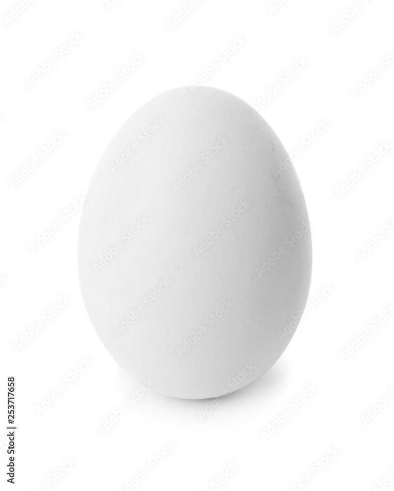 One chicken egg on white background, closeup One chicken egg on white background, closeup
