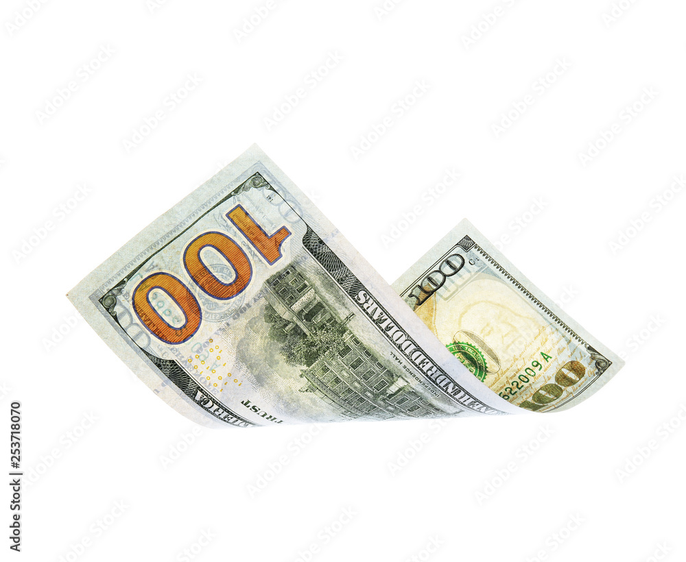 One hundred dollar banknote on white background. American national currency One hundred dollar banknote on white background. American national currency