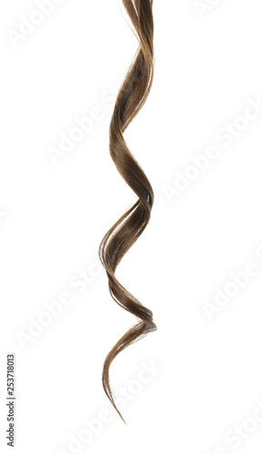 Lock of healthy hair on white background