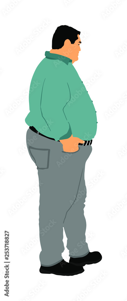 Fat man is worry about health vector illustration isolated on white background. Overweight person trouble. Big boy think about food calorie. Difficulties in moving. Breathless sweaty man need break. Fat man is worry about health vector illustration isolated on white background. Overweight person trouble. Big boy think about food calorie. Difficulties in moving. Breathless sweaty man need break.