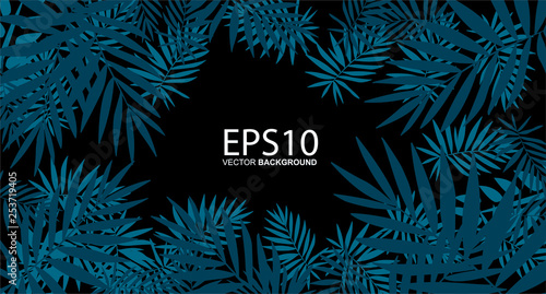 Tropical blue leaf pattern background.