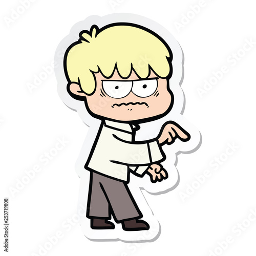 sticker of a annoyed cartoon boy