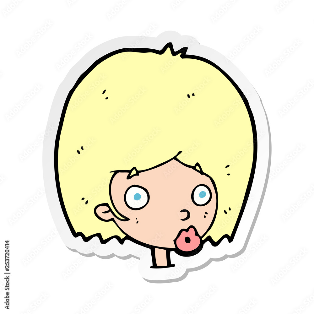 sticker of a cartoon surprised female face sticker of a cartoon surprised female face