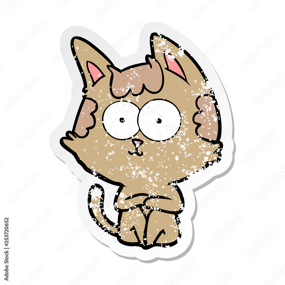 distressed sticker of a happy cartoon cat distressed sticker of a happy cartoon cat