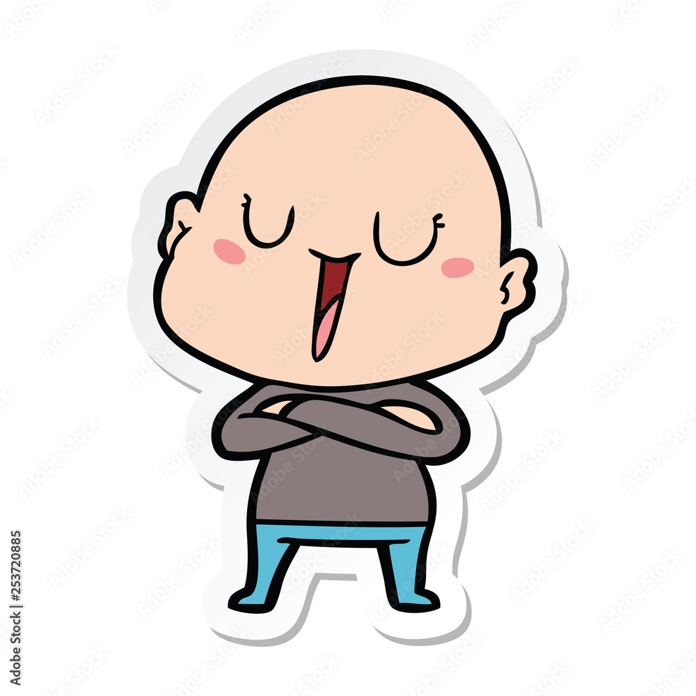 sticker of a happy cartoon bald man sticker of a happy cartoon bald man