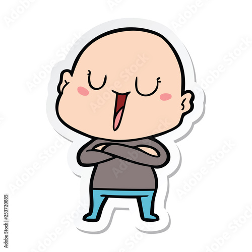 sticker of a happy cartoon bald man