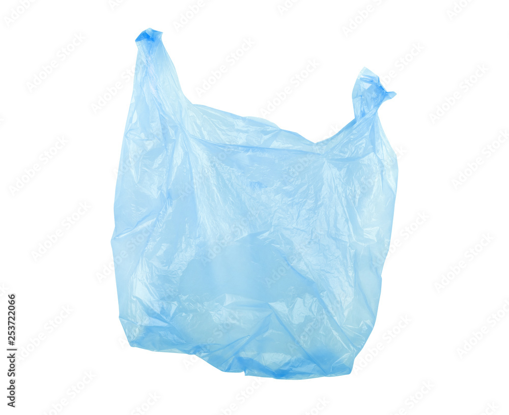 Clear disposable plastic bag on white background