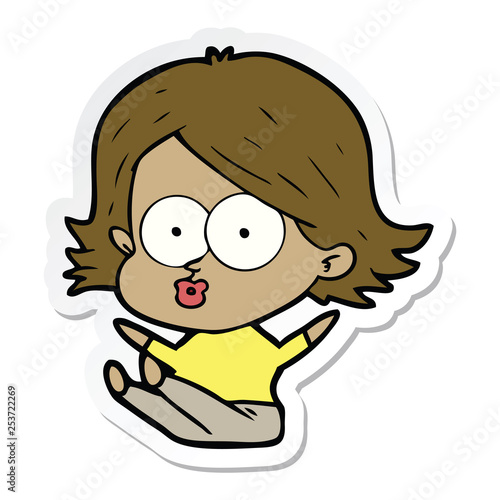 sticker of a cartoon girl pouting
