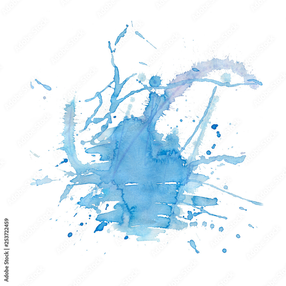 Obraz premium Blue color watercolor splash blot.abstract hand drawn watercolor blot background