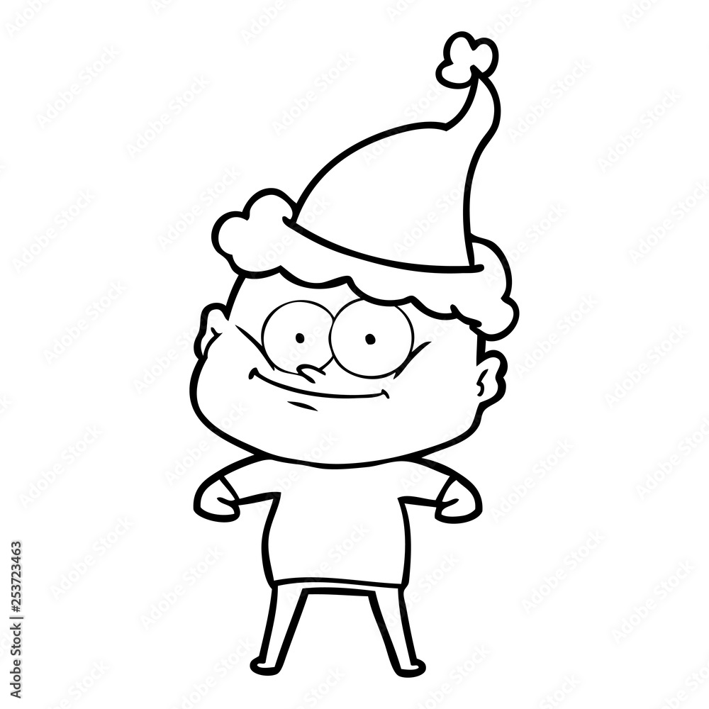line drawing of a bald man staring wearing santa hat line drawing of a bald man staring wearing santa hat