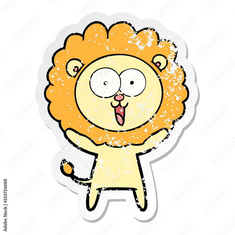 distressed sticker of a happy cartoon lion distressed sticker of a happy cartoon lion