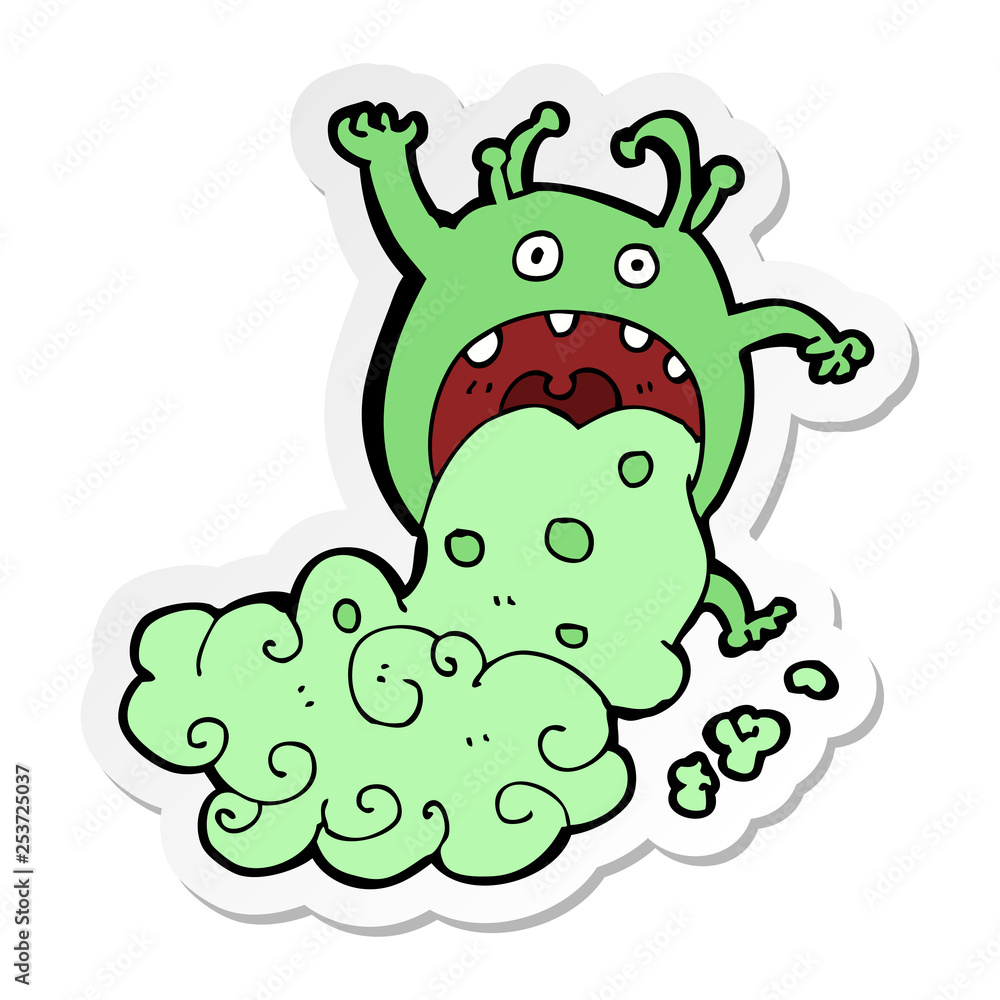 sticker of a cartoon gross monster being sick sticker of a cartoon gross monster being sick