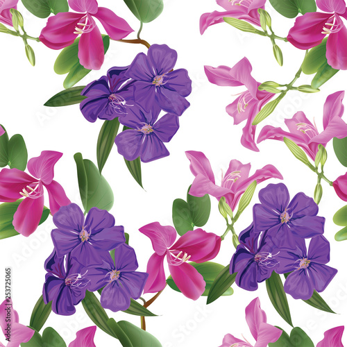 Floral seamless pattern with bauhinia and glory bush - vector