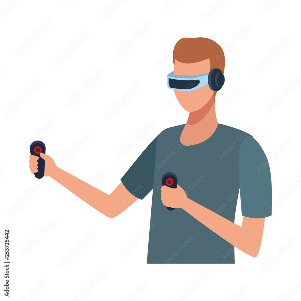 Man playing with virtual reality glasses Man playing with virtual reality glasses
