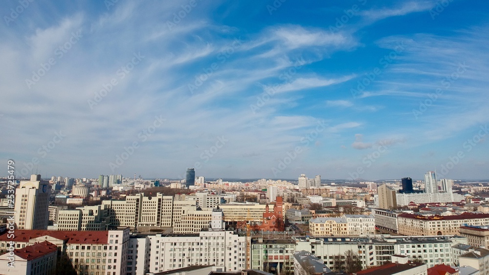 Obraz premium Aerial view of center of Minsk, Belarus in early spring